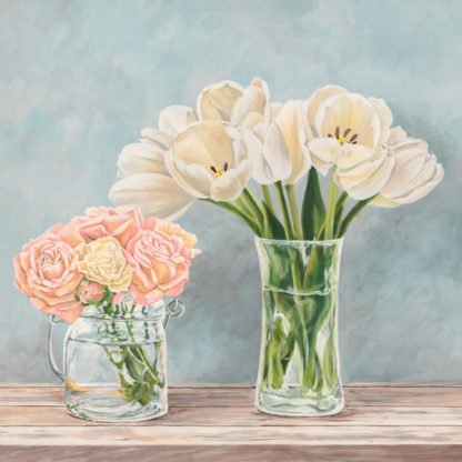 REMY DELLAL - Fleurs et Vases Aquamarine I