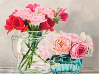 REMY DELLAL - Fleurs et Vases Blanc I