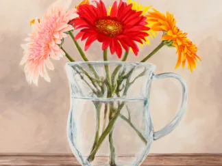 REMY DELLAL - Fleurs et Vases Jaune I