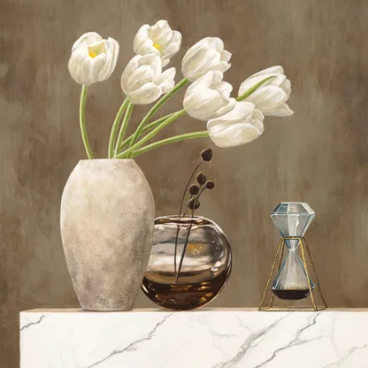JENNY THOMLINSON - Floral Setting on White Marble I