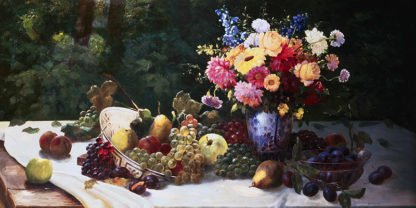 ADAM BURGHARDT - Vase of Flowers and Fruit on a Draped Table