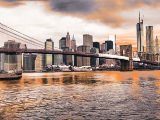 PANGEA IMAGES - Brooklyn Bridge and Lower Manhattan at Sunset, NYC