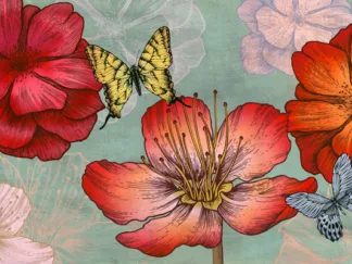 EVE C. GRANT - Flowers and Butterflies (Aqua)