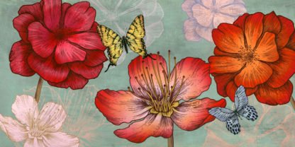 EVE C. GRANT - Flowers and Butterflies (Aqua)
