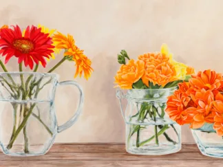 REMY DELLAL - Fleurs et Vases Jaune