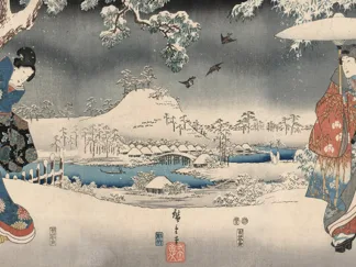ANDO HIROSHIGE - Snowy Landscape with a Woman and a Man, 1853