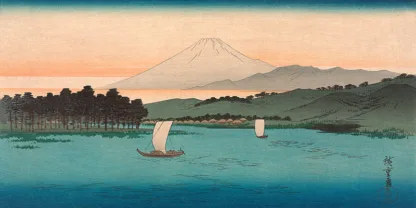 ANDO HIROSHIGE - Fukeiga, Sailboats on a River