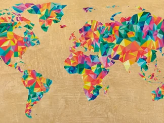 JOANNOO - Multicolor World Map (golden)