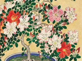 OHARA KOSON - Blooming Azalea in Blue Pot