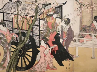 UTAMARO KITAGAWA - Courtesans Admiring Cherry Blossoms