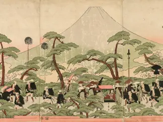 UTAMARO KITAGAWA - Procession at the Foot of Mount Fuji
