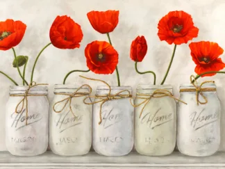 JENNY THOMLINSON - Red Poppies in Mason Jars