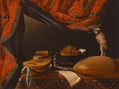 EVARISTO BASCHENIS - Still Life with Musical Instruments, Books and Sculpture
