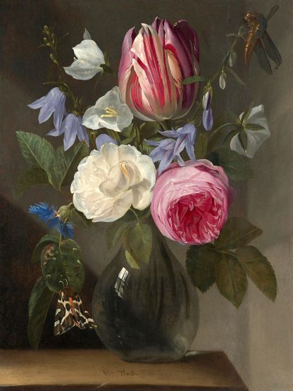 JAN PHILIPS VAN THIELEN - Roses and a Tulip in a Glass Vase