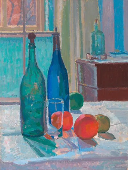 SPENCER FREDERICK GORE - Blue and Green Bottles and Oranges