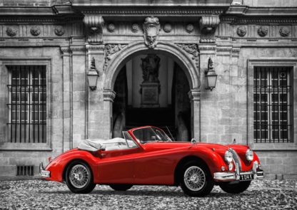 GASOLINE IMAGES - Luxury Car in front of Classic Palace
