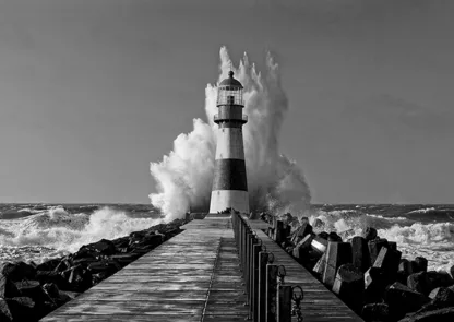 PANGEA IMAGES - Lighthouse in the Mediterranean Sea (BW)