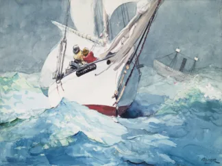 WINSLOW HOMER - Reefing Sails around Diamond Shoals, Cape Hatteras