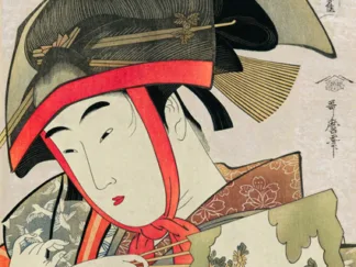 UTAMARO KITAGAWA - Woman holding a Fan Wearing a Traditional Transparent Hat