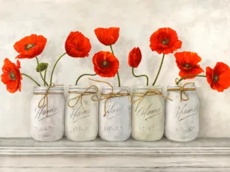 JENNY THOMLINSON - Red Poppies in Mason Jars