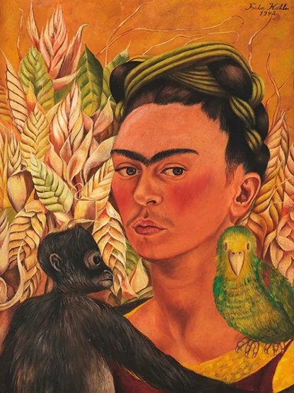 FRIDA KAHLO - Self Portrait with Monkey and Parrot 1942