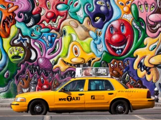 MICHEL SETBOUN - Taxi and Mural Painting in Soho, NYC