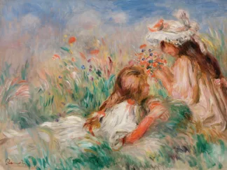 PIERRE-AUGUSTE RENOIR - Girls in the Grass Arranging a Bouquet