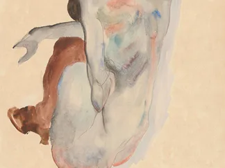 EGON SCHIELE - Crouching Nude in Shoes and Black Stockings, Back Vue