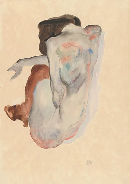 EGON SCHIELE - Crouching Nude in Shoes and Black Stockings, Back Vue