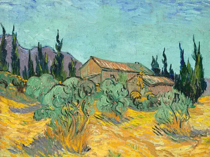 VINCENT VAN GOGH - Cabanes de bois parmi les oliviers et cypress